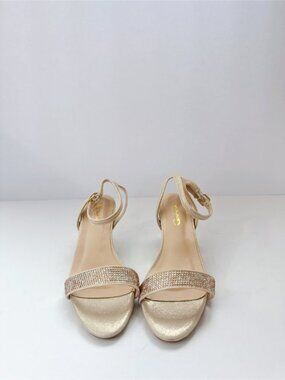 Size 5 Women’s Beige Rhinestone Ankle Strap Sandals Dress Heels Sparkly XYD